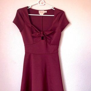 Burgundy Rockabilly Style Dress with Front Tie